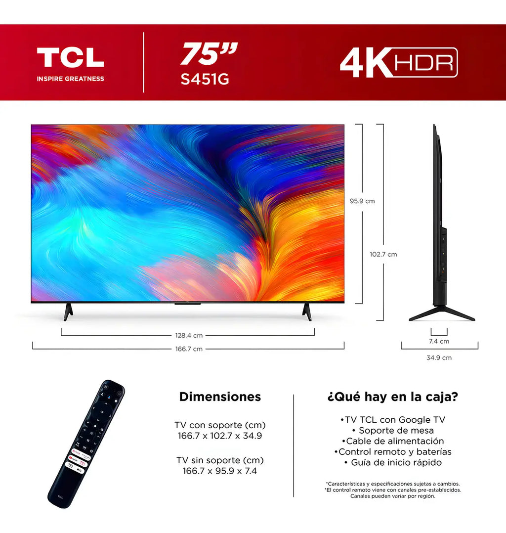 Smart TV 75 pulgadas TCL Class 4K LED Ultra HD ROKU TV WIFI HDMI